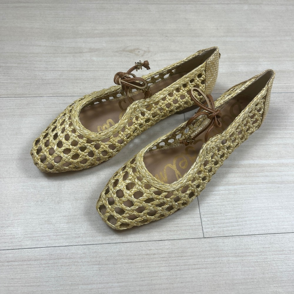 Sam Edelman Marcie Tan Weave Woven Lace Up Ballet Flats Women's 6